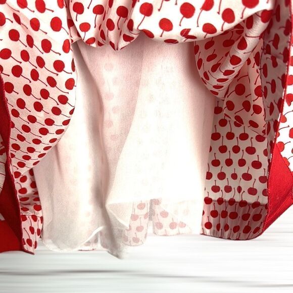 Oscar De La Renta Red & Cream Cherry Print Silk Pleated Skirt size US 00 - Picture 7 of 11